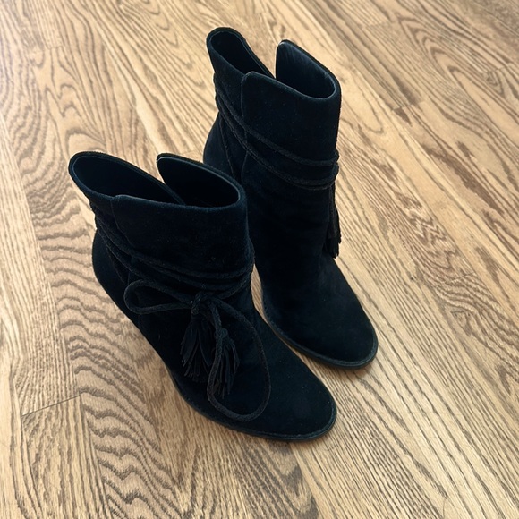 Joie Heeled Chap Black Suede Tassel Booties - Picture 2 of 6